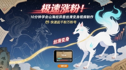 极速涨粉!10分钟学会山海经异兽丝滑变身视频制作,快速起千粉万粉号插图 极速涨粉!10分钟学会山海经异兽丝滑变身视频制作,快速起千粉万粉号